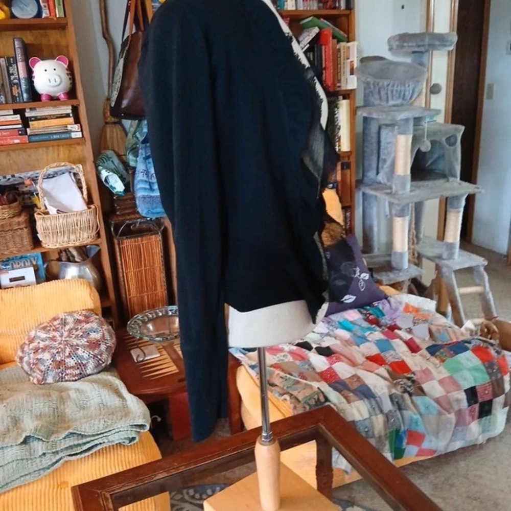 Black Ruffled Open Front Cardigan - Picture 2 of 5